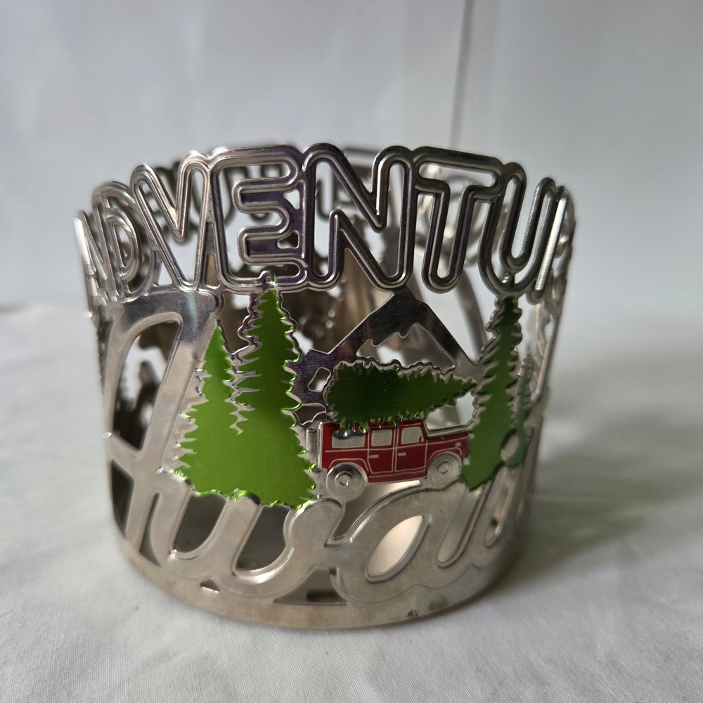 Bath & Body Works Adventure Red Truck Christmas Tree 3 Wick Candle Holder Silver